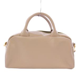 MARY QUANT Wフラットポケットデイジー 2WAY ハンドバッグ ショルダーバッグ レザー ワンカラー グレージュ /BB