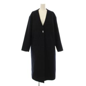 オーバーサイズ ノーラペル コート ノーカラー ロング Vネック ウール 38 紺 ネイビー 3625-147-1534