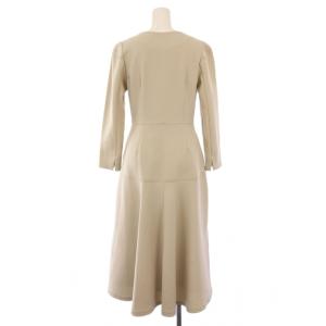 CELFORD フロントファスナーワンピース フレア ミモレ ロング 長袖 Vネック ストレッチ ワンカラー 36 ベージュ