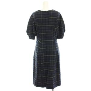 COS Checked Wool Dress ワンピース ひざ丈 チェック 半袖 ウール 36 紺 ネイビー 0938341