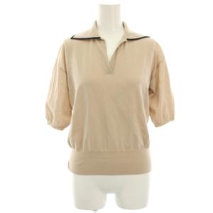 サマーニットポロシャツ カットソー スキッパー 半袖 薄手 ベージュ A0318KSW552 /HN