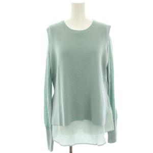 セットアップ ニットベスト ウール ブラウス シャツ プルオーバー 長袖 切替 レイヤード M 水色 ライトブルー