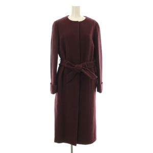 Gardena ノーカラーコート ロング ウール ベルト付き 36 ボルドー CWFC184019 /KU