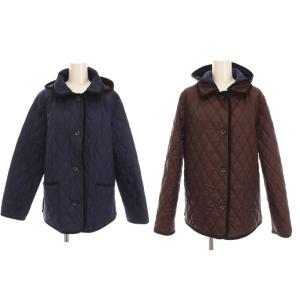 リバーシブル キルティング ジャケット 中綿 フード付き アウター L 紺 ネイビー 茶色 ブラウン 077-7251005