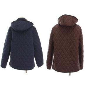 HUMAN WOMAN リバーシブル キルティング ジャケット 中綿 フード付き アウター L 紺 ネイビー 茶色 ブラウン 077-7251005