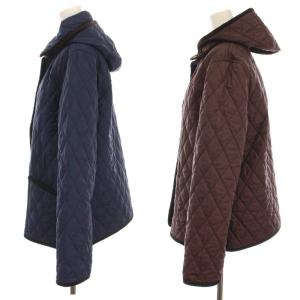 HUMAN WOMAN リバーシブル キルティング ジャケット 中綿 フード付き アウター L 紺 ネイビー 茶色 ブラウン 077-7251005