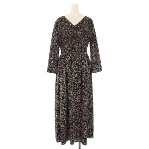 martinique フレアワンピース ミモレ ロング 長袖 クルーネック ドット柄 F 黒 ブラック /BB