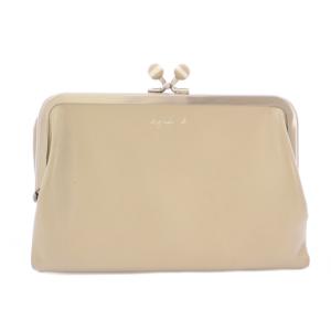 ウォレット 二つ折り財布 がま口 レザー 牛革 ロゴ ワンポイント ライトグレー PAW07-03 /BB