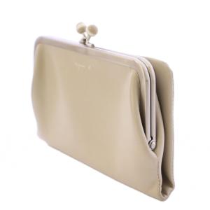 agnes b. ウォレット 二つ折り財布 がま口 レザー 牛革 ロゴ ワンポイント ライトグレー PAW07-03 /BB