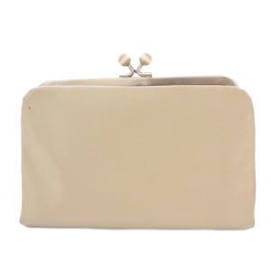 agnes b. ウォレット 二つ折り財布 がま口 レザー 牛革 ロゴ ワンポイント ライトグレー PAW07-03 /BB