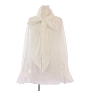 ボウタイシャツ ブラウス プルオーバー 長袖 ワンカラー リボン 38 白 ホワイト /BB