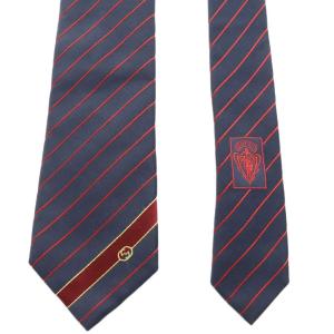 GUCCI レギュラータイ ネクタイ レジメンタルストライプ ロゴ シルク 絹 紺 ネイビー 赤 レッド /AN1