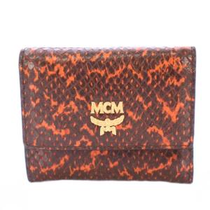 三つ折り財布 コンパクトウォレット スクエア レザー ロゴ 総柄 赤 レッド 茶 ブラウン /BB