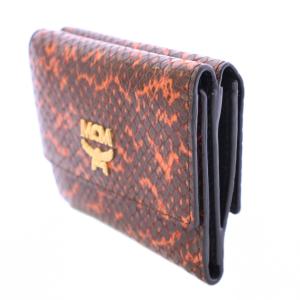 MCM 三つ折り財布 コンパクトウォレット スクエア レザー ロゴ 総柄 赤 レッド 茶 ブラウン /BB