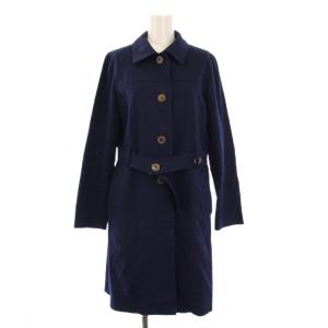 ステンカラーコート アウター ロング丈 ストレッチ ワンカラー ベルト 36 紺 ネイビー /BB