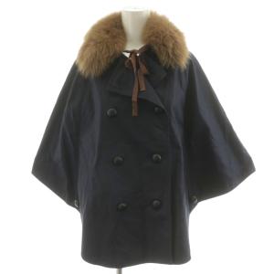 ポンチョ ケープ くるみボタン 花柄 コットン フォックスファー 36 紺 ネイビー 51500271