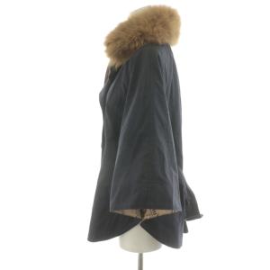 OLD ENGLAND ポンチョ ケープ くるみボタン 花柄 コットン フォックスファー 36 紺 ネイビー 51500271