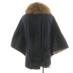 OLD ENGLAND ポンチョ ケープ くるみボタン 花柄 コットン フォックスファー 36 紺 ネイビー 51500271