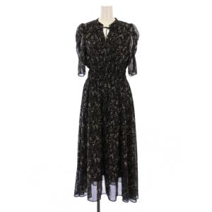 22AW シャーリングラインフラワープリント ワンピース ロング 五分袖 FR 黒 125-2240064