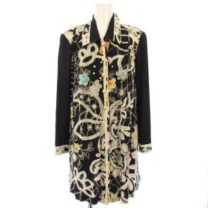 ヴィンテージ シャツジャケット カーディガン 長袖 総柄 M ベージュ 黒 0349141 /TK