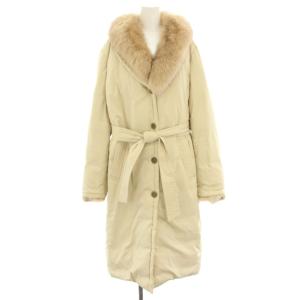 ダウンコート アウター ロング 袖襟フォックスファー リボンベルト 44 ベージュ FR114-827-42