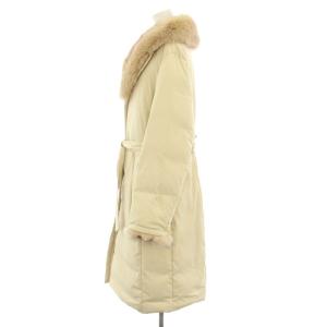 BURBERRY LONDON ダウンコート アウター ロング 袖襟フォックスファー リボンベルト 44 ベージュ FR114-827-42