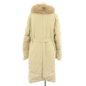 BURBERRY LONDON ダウンコート アウター ロング 袖襟フォックスファー リボンベルト 44 ベージュ FR114-827-42