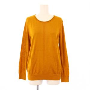 ニット セーター 長袖 クルーネック ストレッチ 無地 シルク 9 オレンジ /BB