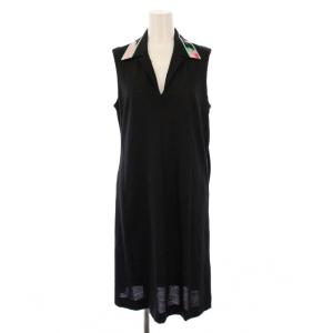 FASHION タイトワンピース ミモレ ロング ノースリーブ スキッパー ストレッチ 麻 リネン L