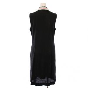 LEONARD FASHION タイトワンピース ミモレ ロング ノースリーブ スキッパー ストレッチ 麻 リネン L