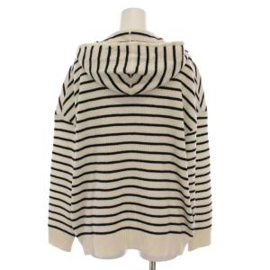 Leilian ジップアップパーカー ウール ニット 9 白 ホワイト 黒 ボーダー 花柄レース IS-0303195