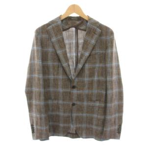 テーラードジャケット チェック柄 リネン混 46/R ブラウン ライトブルー 1SMC22K