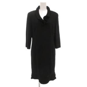 フォーマル ワンピース ひざ丈 11 七分袖 フリルネック ウール 黒 ブラック /GV