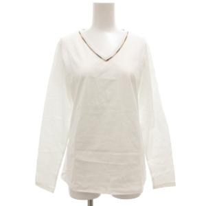 タグ付き Tシャツ カットソー 長袖 2 ノバチェック Vネック ホース刺繍 白 ホワイト /GV