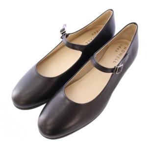 idea パンプス ストラップ ラウンドトゥ ローヒール レザー ワンカラー 24cm 黒 ブラック /BB