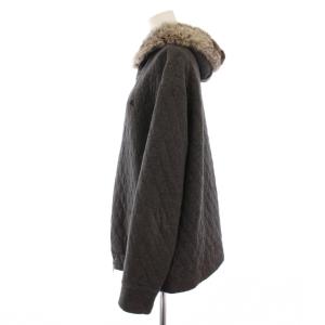 BURBERRY BLACK LABEL ジップアップパーカー ジャケット アウター フード ストレッチ ラビットファー ロゴ 4 グレー /BB