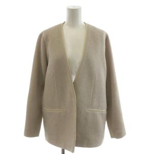 ツイードVネックロングジャケット ノーカラージャケット M ベージュ DR34-28E103 /AN4