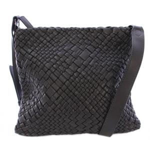 ショルダーバッグ レザー 編み込み ワンカラー 黒 ブラック /BB