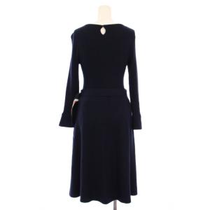 BLUE LABEL CRESTBRIDGE ニット ワンピース ミモレ丈 長袖 クルーネック チェック柄 ウール 38 紺 55J91-854-29