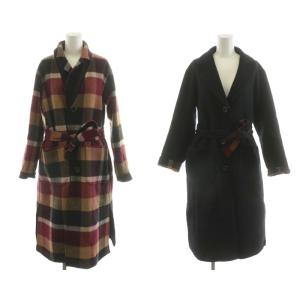 コート チェック柄 リバーシブル 36 ベージュ ブラック レッド