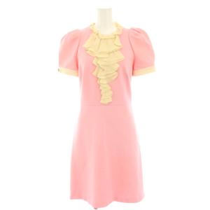 ジャージーフリルワンピース パフスリーブ シルク S