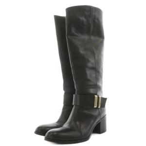 SARTORE ロングブーツ アーモンドトゥ チャンキーヒール レザー 37 黒 ブラック /AN3