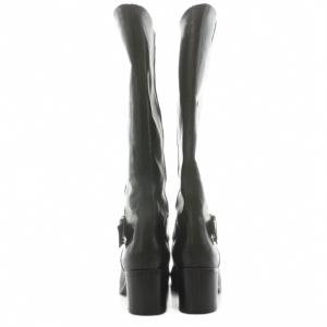 SARTORE ロングブーツ アーモンドトゥ チャンキーヒール レザー 37 黒 ブラック /AN3