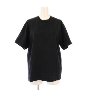 Tシャツ 半袖 クルーネック ハート刺繍 ロゴ ストレッチ ワンカラー XS 黒 ブラック /BB