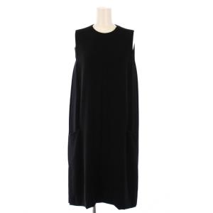 ワンピース ひざ丈 ノースリーブ クルーネック ストレッチ 無地 40 黒 ブラック /BB