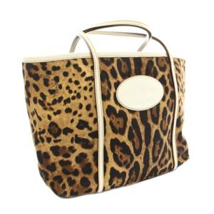 DOLCE&GABBANA トートバッグ キャンバス レザー レオパード柄 豹柄 茶 ブラウン 白 ホワイト /YT