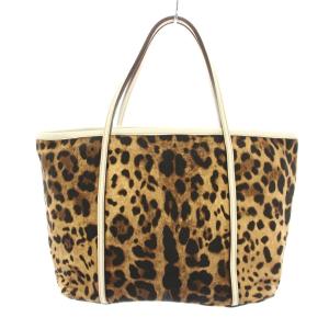 DOLCE&GABBANA トートバッグ キャンバス レザー レオパード柄 豹柄 茶 ブラウン 白 ホワイト /YT