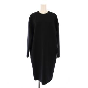 ミニドレスワンピース ひざ丈 長袖 クルーネック ストレッチ 無地 38 黒 ブラック YCD-414-152