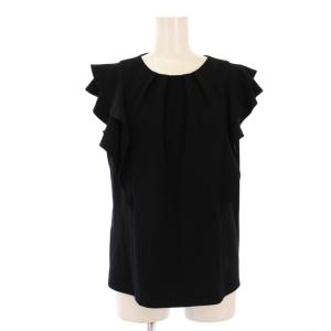 WHITE LABEL シャツ ブラウス クルーネック フリル ストレッチ ワンカラー 9 黒 ブラック