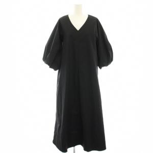 コットンナイロンパフスリーブワンピース マキシ ロング 半袖 Vネック 36 黒 ブラック 22040200903020